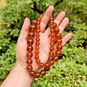 Vintage Orange Brown Cognac Real Natural Amber Big Round Beaded Necklace 57g